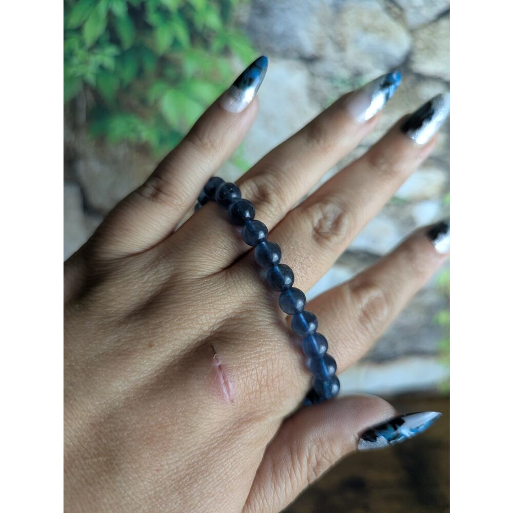 Dark Blue Fluorite Crystal beaded bracelet witch crystal Goth dark romantic fae